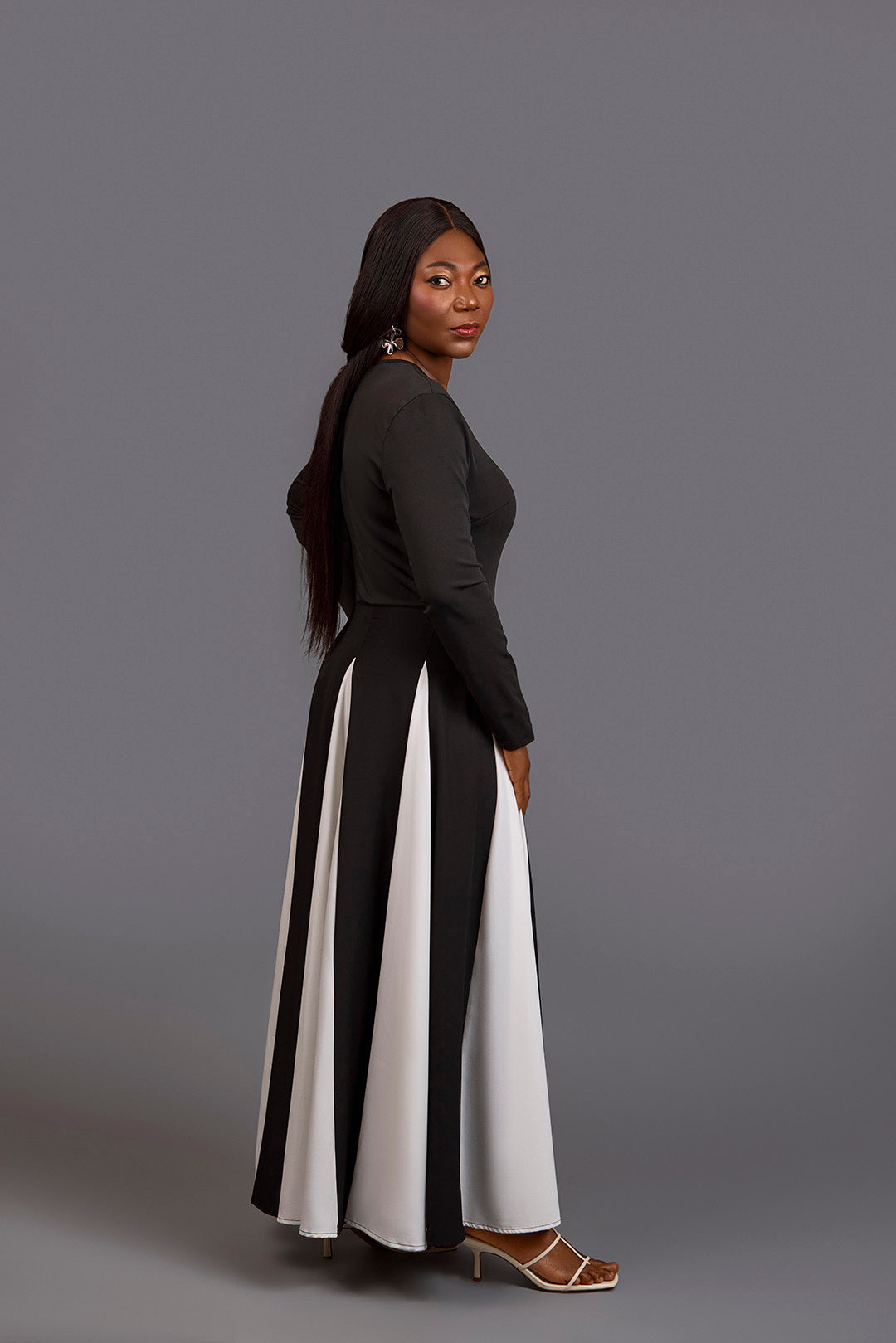 Monochrome Muse Pleated Dress